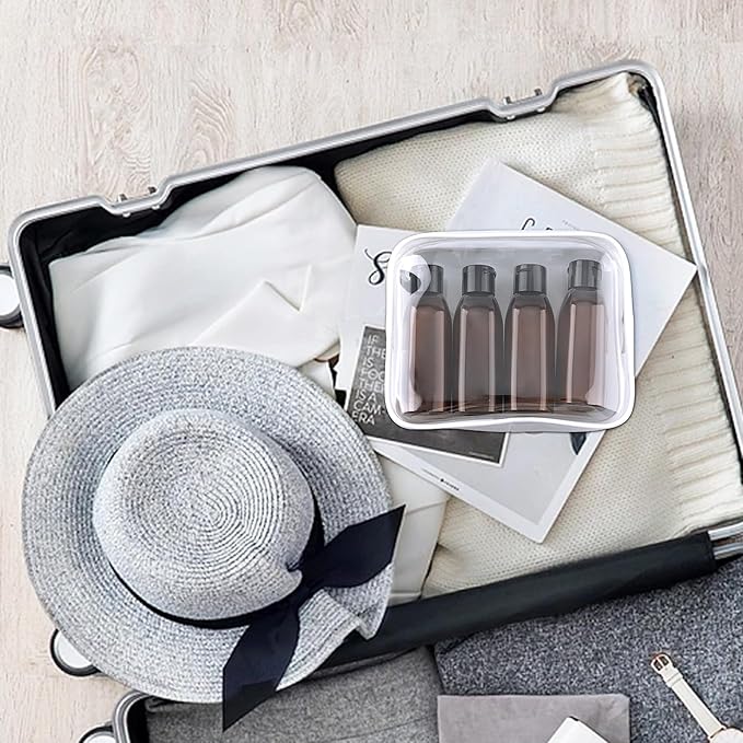Cosywell Travel Shampoo Bottles 4pcs 3.4oz TSA Approved Travel Size Bottles for Toiletries Leak Proof Empty Lotion Containers with Flip Cap Small Plastic Squeeze Bottles, Amber