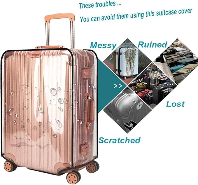 Suitcase Cover for 30" Luggage TSA Approved Clear PVC Thickened Protective Sleeve Waterproof Cover for Wheeled Luggage