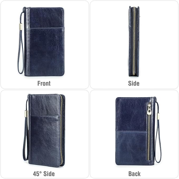 Top Grain Leather Travel Passport Wallet Holder for Man & Woman, Handmade with Three-Layer for 4 Passports & Multi Cards, RFID Blocking Large Capacity for Cards/Passports/Tickets, Blue