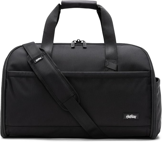 Halfday Convertible 2-in-1 Premium Garment Duffel Weekender Bag 40L | Wrinkle-Free Travel, Hanging Suit Compartment, Shoe Pockets, Trolley Sleeve. Balistic Nylon Carry-On, Jet
