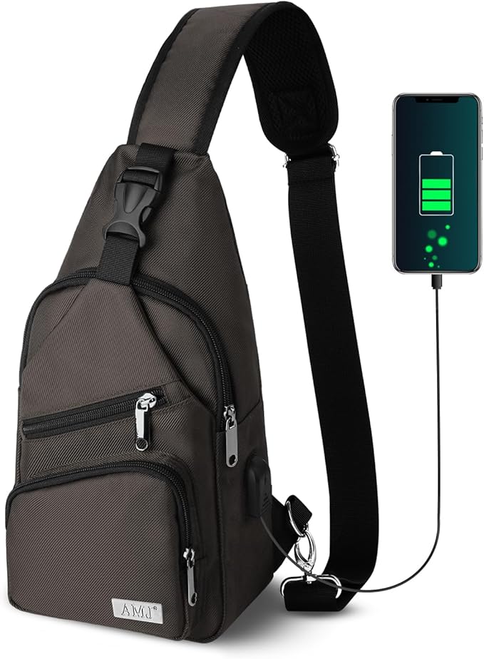 AMJ Crossbody Sling Bag Men Women, Casual Shoulder Backpack, Chest Daypack Satchel for Hiking Travel