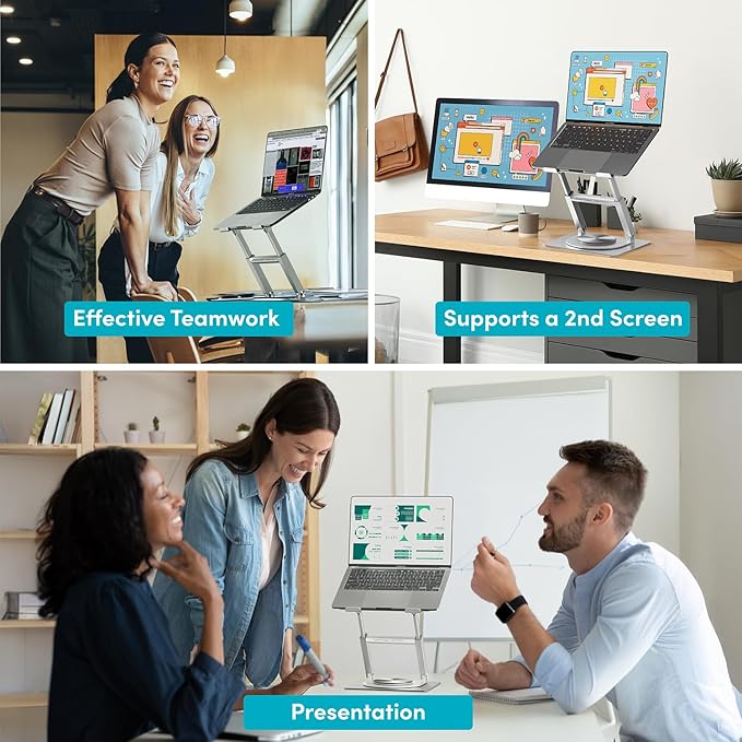 Lifelong 360 Rotating Ergonomic Laptop Stand for Desk, Laptop Riser with Swivel Base, Adjustable Computer Stand for 10-17" MacBook Pro & All Laptops- Portable Standing Desk Converter- Height 16"