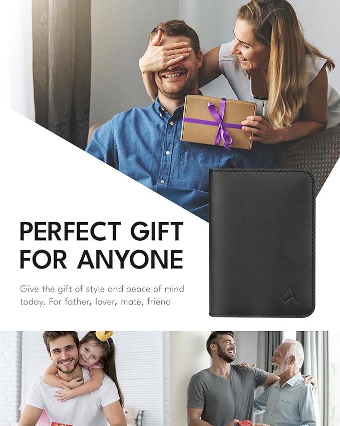 ALLIVE Passport Holder for Travel, Genuine Leather Passport Holder Women Men,Passport Cover Wallet,Travel Must Haves Airport Essentials Travel Gifts Black
