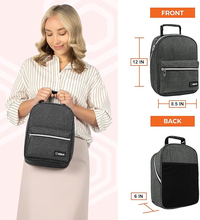 opux Lunch Box for Girls Boys Kids, Insulated Leakproof Lunch Bag, Reusable Teen Lunch Boxes for School, Medium Large lunchbox for Women Men Adult for Work with Front Back Pocket (Dark Gray)