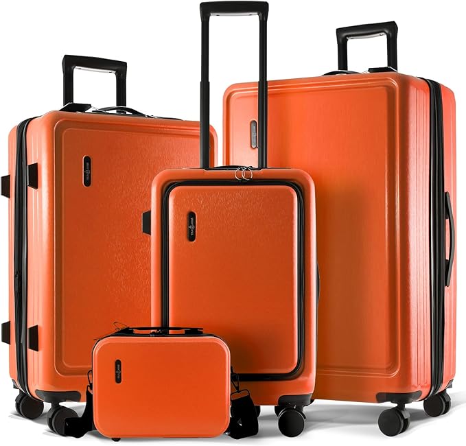 Hard Shell Luggage Sets with Spinner Wheels 4 Piece, Expandable Large Suitcases with TSA Lock, Travel Large Suitcase Set, Orange Luggage Set