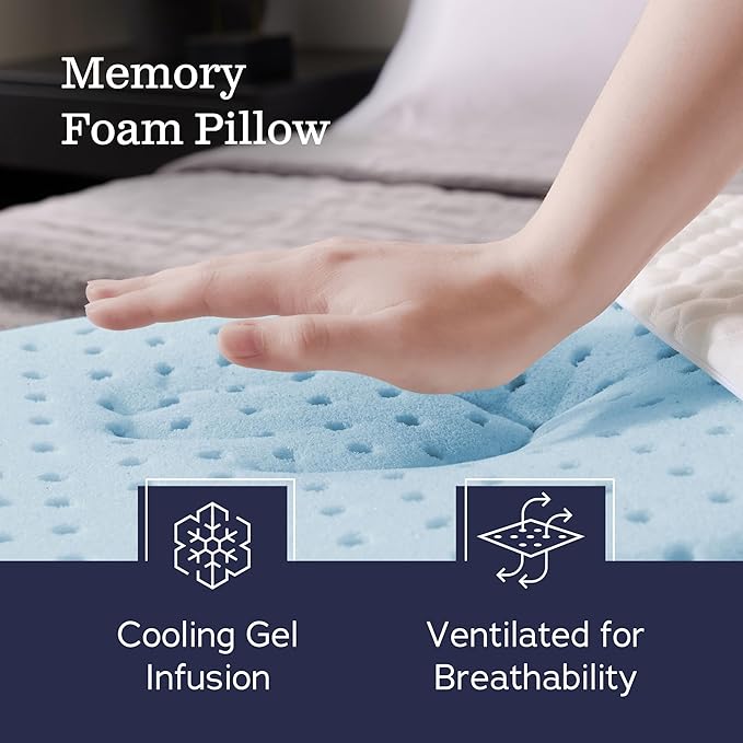 WEEKENDER Gel King Size-1-Pack-Medium Plush Feel-Neck and Shoulder Support-Side, Stomach, and Back Sleepers-Home, Hotel, & Hospital Essentials-CertiPur Certified Memory Foam Pillow, Blue
