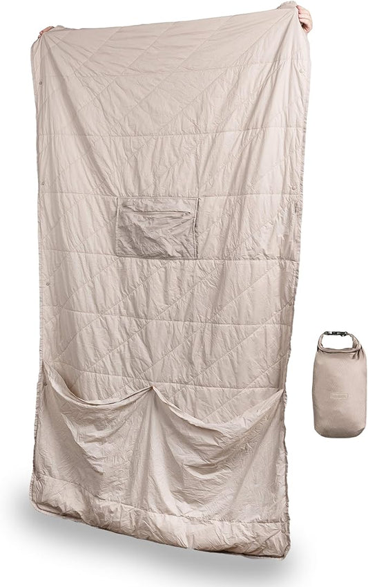 Gravel Layover Travel Blanket – Compact, Warm, and Packable with Carry Pouch (Stone)