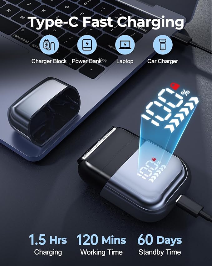 Foil Shavers for Men, Mini Electric Razors for Close Shaving Face with High Speed 3 Floating Blade Heads, USB C Fast Rechargeable Foil Shaver IPX7 Waterproof Wet Dry Travel Locked/Led Display