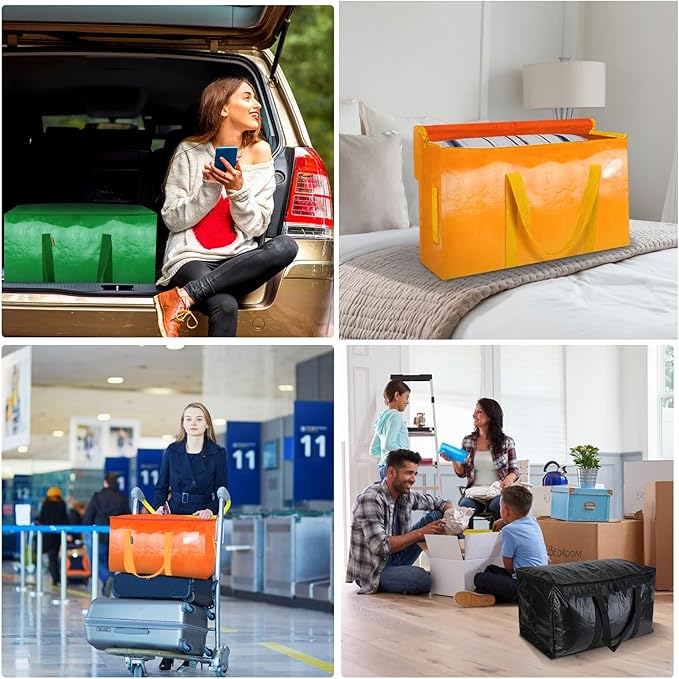 BALEINE 8-Pack Oversized Moving Bags with Reinforced Handles, Heavy-Duty Storage Tote for Clothes, Moving Supplies (Orange, 8-Pack)