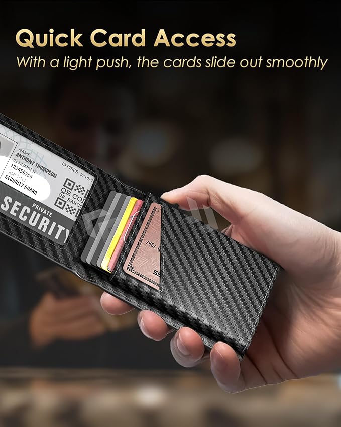 2025 Wallet for Men - RFID Blocking [Functional & Practical] Bifold Slim Minimalist Credit Card Holder Pop Up Wallet Metal Case with Cash Slot, Front Pocket with ID Window, Gift Boxed (Carbon Fiber)