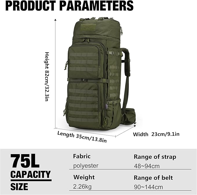 Mardingtop 75L Molle Hiking Internal Frame Backpacks with Rain Cover for Camping,Backpacking,Travelling
