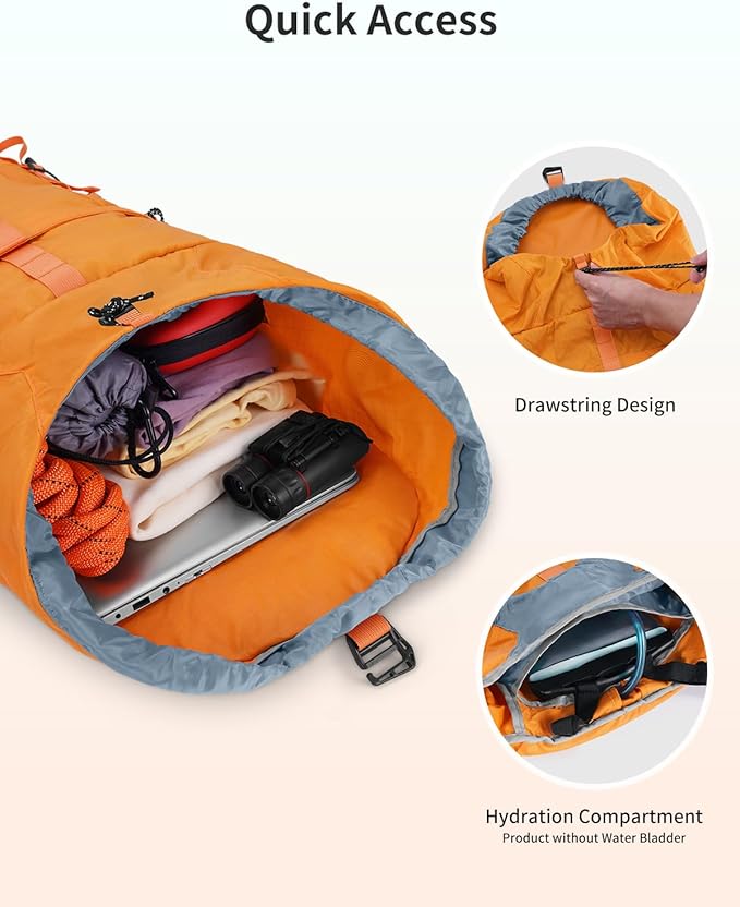 Blue Quartz Hiking Backpack 30L Lightweight Packable Backpack for Travel, Water Resistant Foldable Daypack for Women Men, Orange