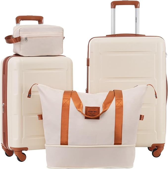 Merax Luggage Set 2 Piece Suitcase Sets with Spinner Wheel,Lightweight Hardside Expandable Travel Laggage with TSA Lock,Suitcase with Travel Bag(20"/24",Khaki & Brown)