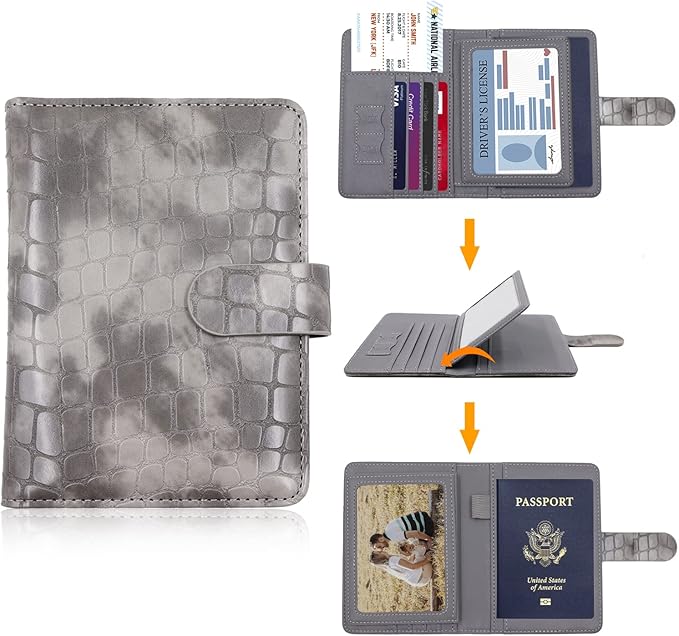 Melsbrinna Rfid Passport Holder for Travel women/Men, Cute Passport Wallet Rfid Blocking Card Slots, Rfid Passport Cover/CaseTravel Wallet, Passport Book Holder (1, Grey)