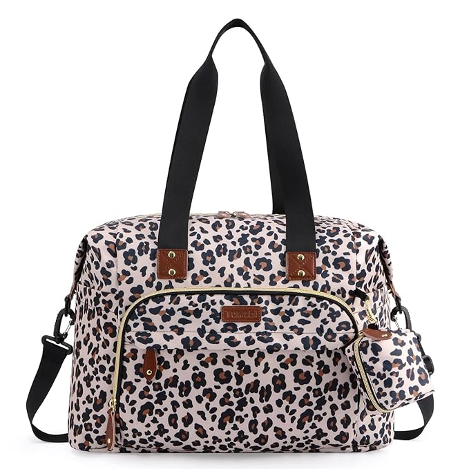 Tuwubi Diaper Bag Tote,Baby Diaper Bag with Pacifier Case Large Travel Diaper Tote Caddy for Mom and Dad Multifunction Large Baby Bag - M-Leopard Print