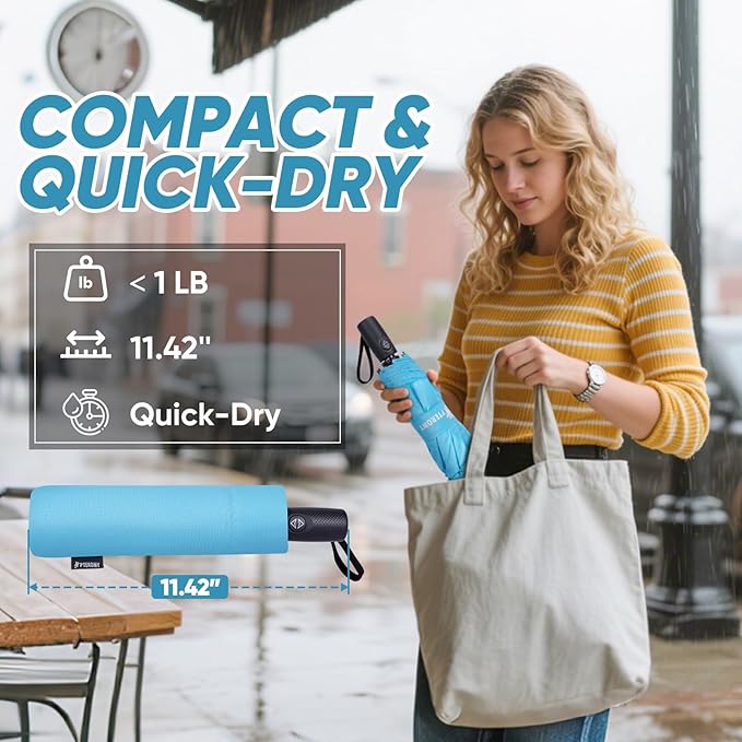 PTEROMY Windproof Compact Travel Umbrellas for Rain and Sun, Withstands 85MPH Winds Auto Open Close Folding Umbrella with Ergonomic Handle, Quick Dry Canopy for Commuting or Backpack