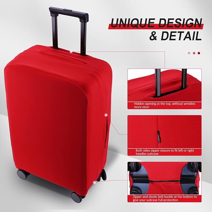 Travel Luggage Cover Suitcase Protector Scratch-Resistant Fit 19-31 Inch Suitcase, Not Included Suitcase (Red, L(26-27 inch))