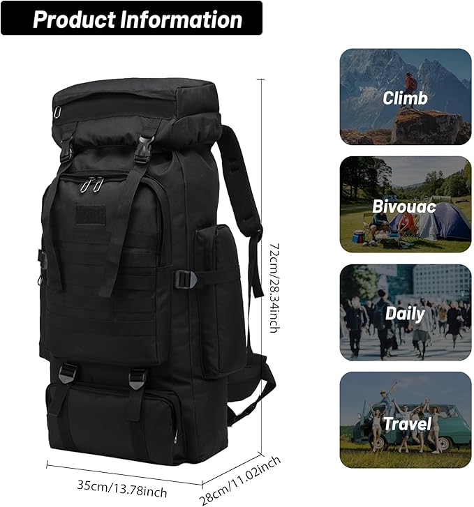 80L 2Pcs Hiking Backpack for Men with Sling Tactical Backpack - Rucksack Molle Military Tactical Waterproof Lightweight Camping Backpack 3 Day Assault Pack for Travel, Climbing, Backpacking