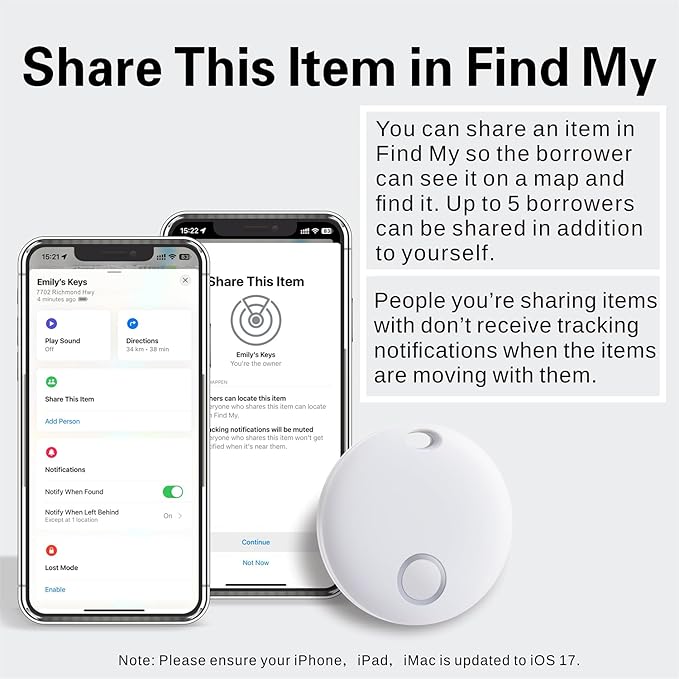 Reyke Smart Tag, Bluetooth Luggage Tracker, Works with Apple Find My (iOS Only), Item Locator for Key, Luggage, Backpack, Wallet, IP67 Waterproof, 4 Pack White