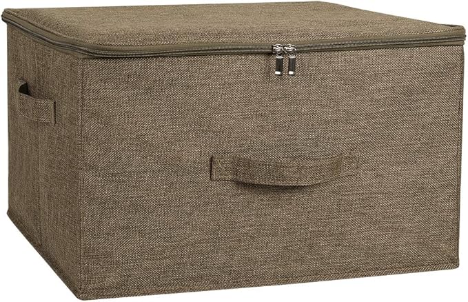ANMINY Storage Bins with Zipper Lids 36 Qt Lidded Fabric Storage Boxes Baskets Cubes with Handles Collapsible Washable Cotton Linen Closet Shelf Clothes Organizer Containers - Coffee, Large