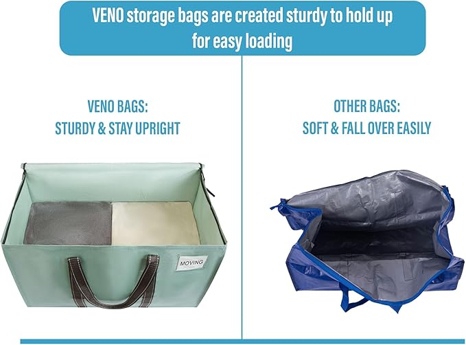 VENO 4 Pack Moving Bags, Heavy Duty, Moving Boxes Alternative, Packing Storage Supplies for Dorm Room Essentials with Zipper for Clothes, Extra Large Totes for Packaging (Shiny Light Green, 4 Pack)