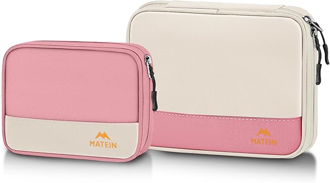 MATEIN Travel Cord Organizer Case 2 Pack for Women, Double Zipper Cable Organizer Bag for Tech Accessories, Water Resistant Lightweight Electronics Bag for Charger, USB Drive & Phone, Office Gifts