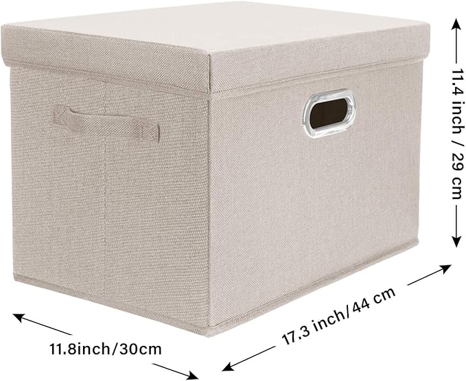 TYEERS Collapsible Storage Bins With Lids, Large Fabric Storage Boxes - 2 Pack - Beige