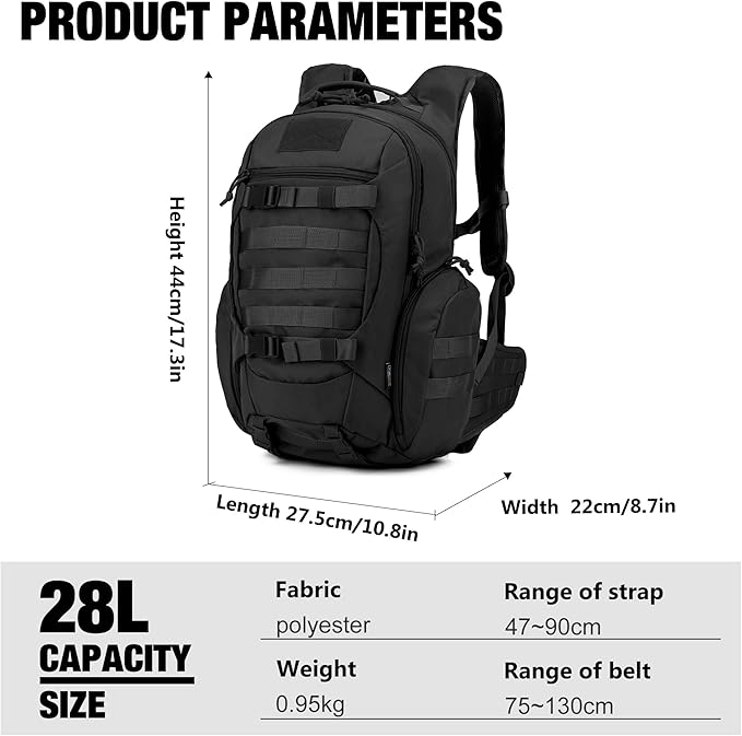 Mardingtop Tactical Molle Backpack for Men - 28L EDC Hiking & Motorcycle Backpack
