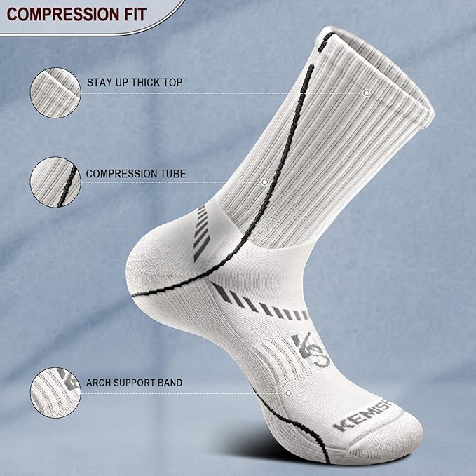 BULLIANT Compression Socks for Men 6Pairs, Athletic Crew Socks Cushioned For Men Sports Running-Arch Support