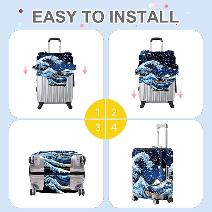ANNA QUEEN Starry Ocean Wave Luggage Cover, Suitcase Protector with Artistic Van Gogh Style, Stretchable, Washable Travel Cover for 20-22 Inch Luggage