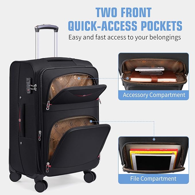 Softside Expandable Luggage with 4 Spinner Wheels, Durable Checked-Luggage Suicase (Blue, 29-Inch)