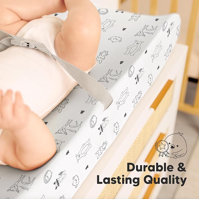 2-Pack Organic Changing Pad Covers for Girl, Boy, Neutral - 100% Cotton Changing Table Pad Cover, Soft Baby Nursery Diaper Changing Pad Sheets, Contour Changing Pads Liners,Change Pad Cover (Woodland)