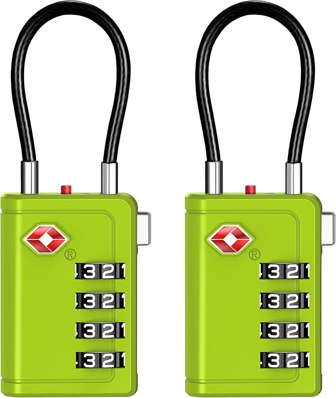 Puroma TSA Approved Luggage Travel Locks with Open Alert Indicator, 4 Digit Combination Resettable Code Zinc Alloy Lock for Suitcase, Backpack, Bag, Toolbox, Locker (2 Pack, Green)