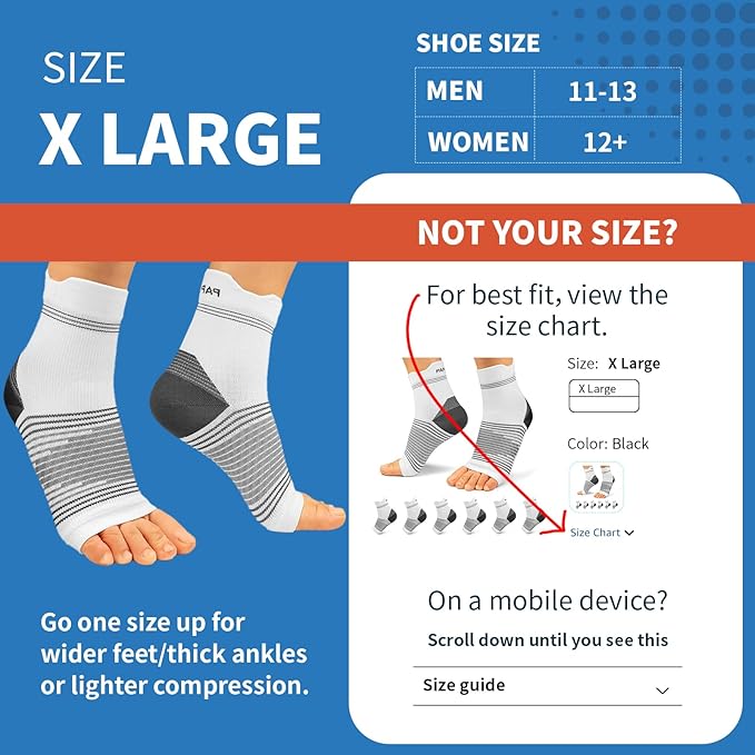 Plantar Fasciitis Sock (6 Pairs) for Men and Women, Compression Foot Sleeves with Arch and Ankle Support (Black, Gray, White, X-Large)