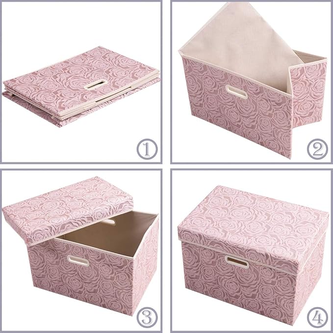 PRANDOM Collapsible Storage Boxes with Lids Fabric Decorative Storage Bins Cubes Organizer Containers Baskets with Cover Handles Divider for Bedroom Closet Living Room 14.9x9.8x9.8 Inch 1 Pack