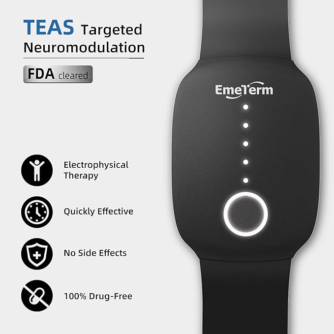 EmeTerm Fashion FDA-Cleared Relieve Nausea Electrode Stimulator Morning Sickness Motion Travel Sickness Vomit Relief Rechargeable No Gel Drug Free Wrist Bands Without Side Effects