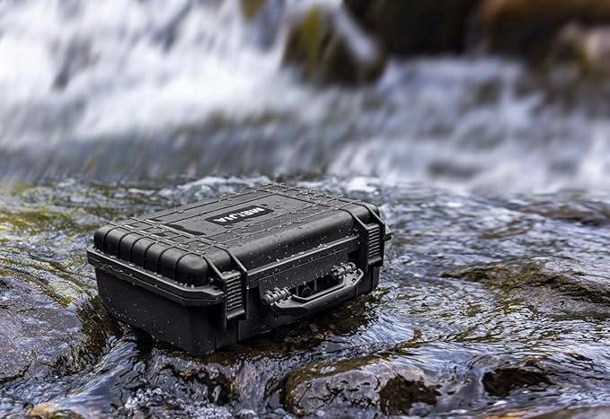 MEIJIA All Weather Portable IP67 Waterproof Protective Case, Hard Camera Case with customizable foam, Perfectly Protection of Camera, Drones,Pistols,Lens,Equipments,Black,18.5 x14.06x6.93inches