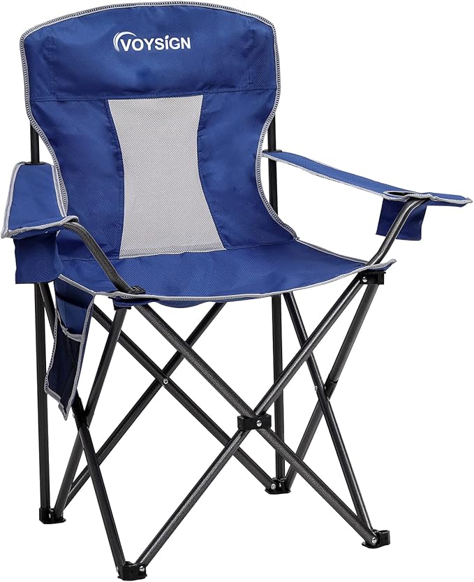 Mesh Folding Camping Chairs for Adults, Oversized Portable Outdoor Chairs, Weight Capacity 325 lbs with Cup Holder, Storage Pocket, Carry Bag