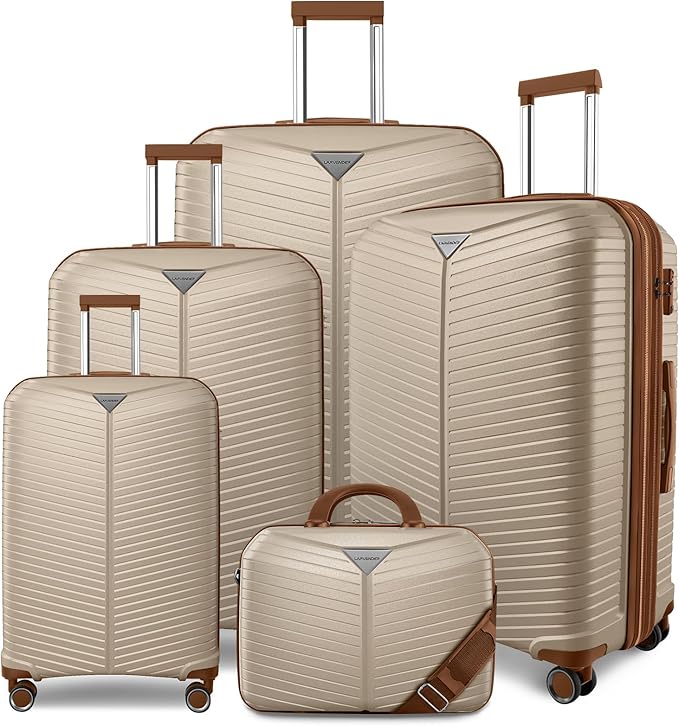 LEAVES KING Luggage Sets 5 Piece, Expandable(Only 24"&28") PP Suitcase with Spinner Wheels, Durable Luggage Sets Clearance Carry On Luggage Suitcase Set For Women Men, Cream111