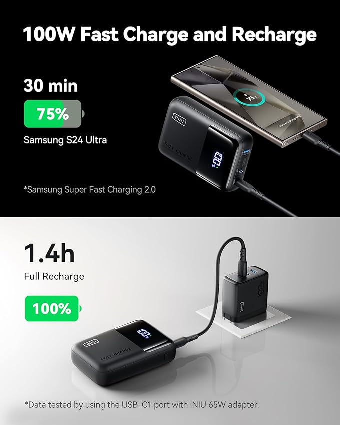 INIU Power Bank, 25000mAh 100W High Capacity USB C Laptop & Phone Portable Charger, Fast Charging Flight Cruise Ship Travel Essential Mini Battery Pack for College Students Travelers Boys Girls, Red
