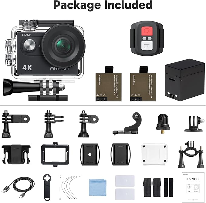 AKASO EK7000 4K30fps Action Camera - 131ft Waterproof Camera with EIS 4X Zoom Remote Control Ultra HD 20MP Underwater Camera with Accessories Kit