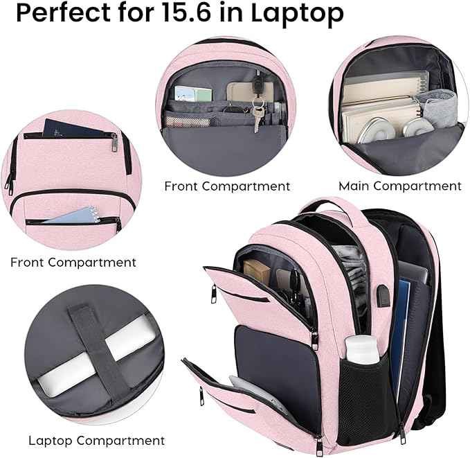 Backpack for Girls Women, School Backpack for Teen Boys, Lightweight Casual High School Bookbag, Daily-use Travel Laptop Backpack with USB Charging Port Fits 15.6 Inch Notebook