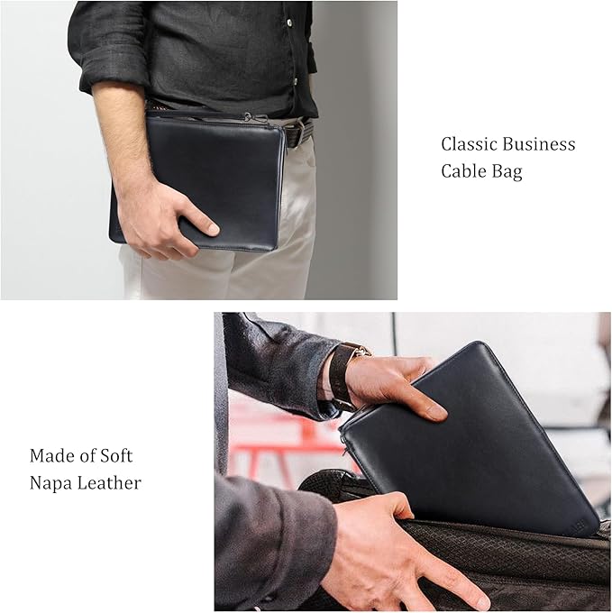 Polare Full Grain Leather Travel Cable Organizer Case Electronics Accessories Carry Bag with YKK Zippers Tech Storage Bag for Cables, Power Bank, USB, SD Card, Travel Essentials