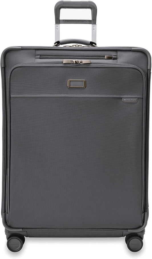 Briggs & Riley 29" Large Expandable Spinner - Checked Luggage for Travel, Suitcases with Wheels, Softside Rolling Bag for Men & Women, Self-Repairing Zipper - Baseline Collection, Steel Gray
