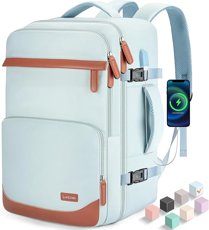 40L Travel Backpack with USB Charging Port, Water-Resistant Carry On Backpack for Men Women, Business Laptop Backpack for Trips & Commutes, Fits 15.6/17.3 Inch Laptop