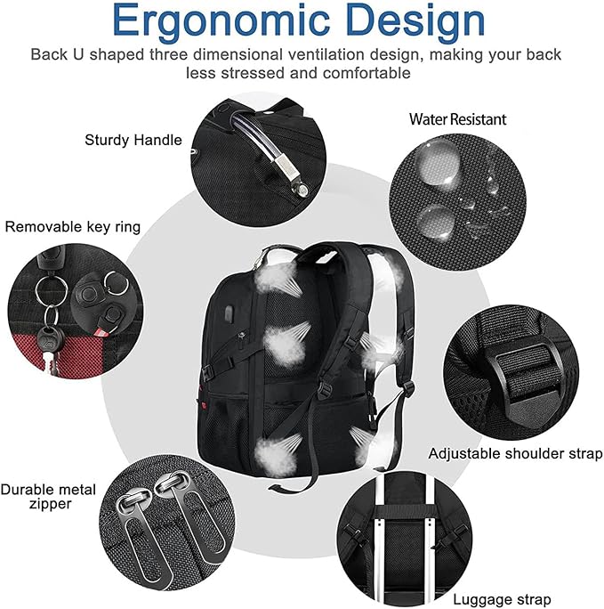 Z-MGKISS Extra Large Travel Backpack, 52L TSA Backpack 17.3 Inch, Anti-Theft 17 Inch Big Business Laptop Backpack for Men & Women, Water Resistant College Rucksack Bag with USB Port, Black