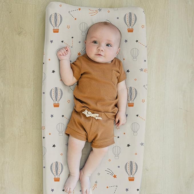 BROLEX Changing Pad Covers for Baby: Boy Girls Ultra Stretchy Soft 2 Pack Starsmoon & Balloon