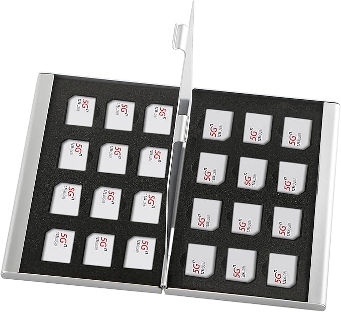 Aluminum SIM Card Case, 24Slots Ultrathin SIM Card Holder, Fit for 24 Micro sim Card, Silver