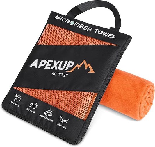 APEXUP Microfiber Travel Towel, Ultra Absorbent Quick Dry Towels, Lightweight Gym Sports Camping Towel for Workout, Yoga, Beach, Shower, Swimming (72"×40", Orange)