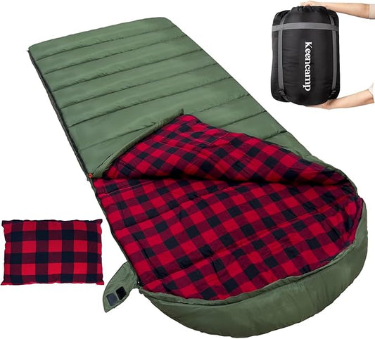 0 Degree Sleeping Bag Cotton Flannel Winter Cold Weather for Adults XXL Sleeping Bag 4 Season Big and Tall with Pillow Compression Sack